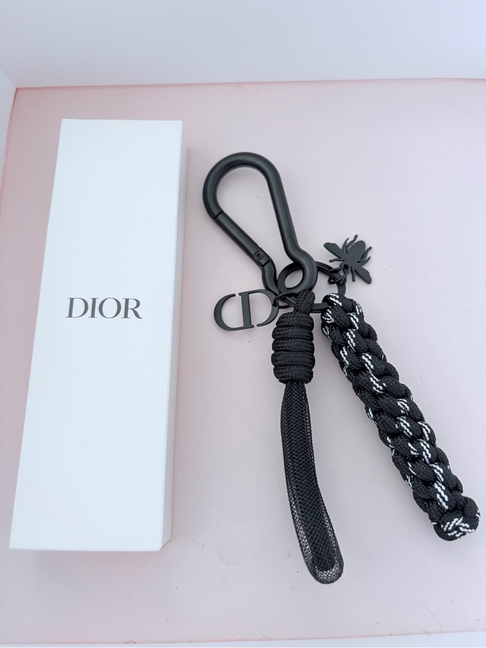 Dior Black Braided Rope Key Holder with CD Charm. New